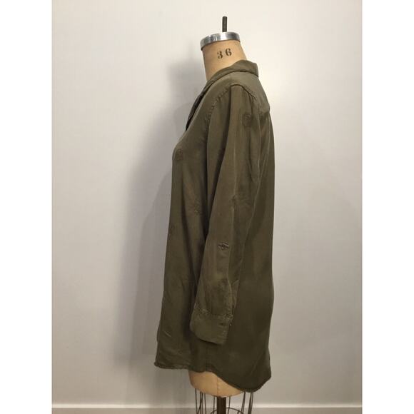 Embroidered Peacock Feather Tunic Top Womens Petite XL OliveGreen Boho Grannycor - Picture 5 of 15